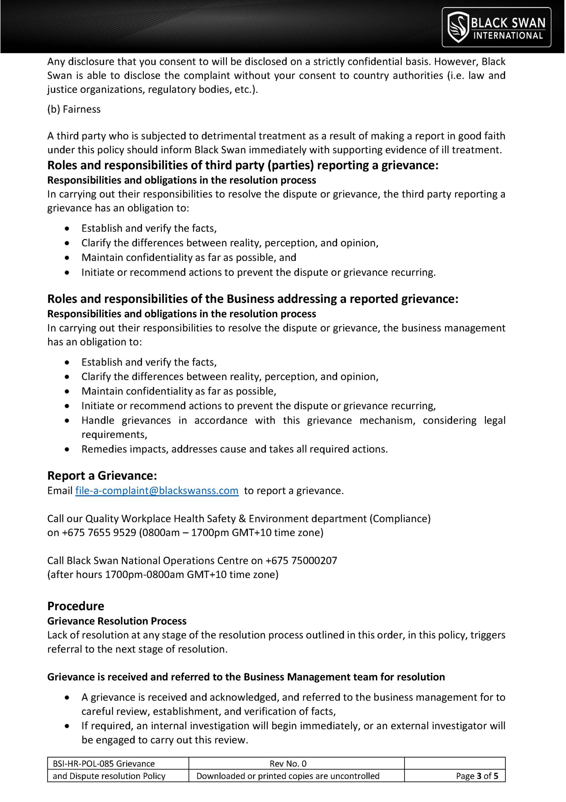 File a Complaint - Black Swan International